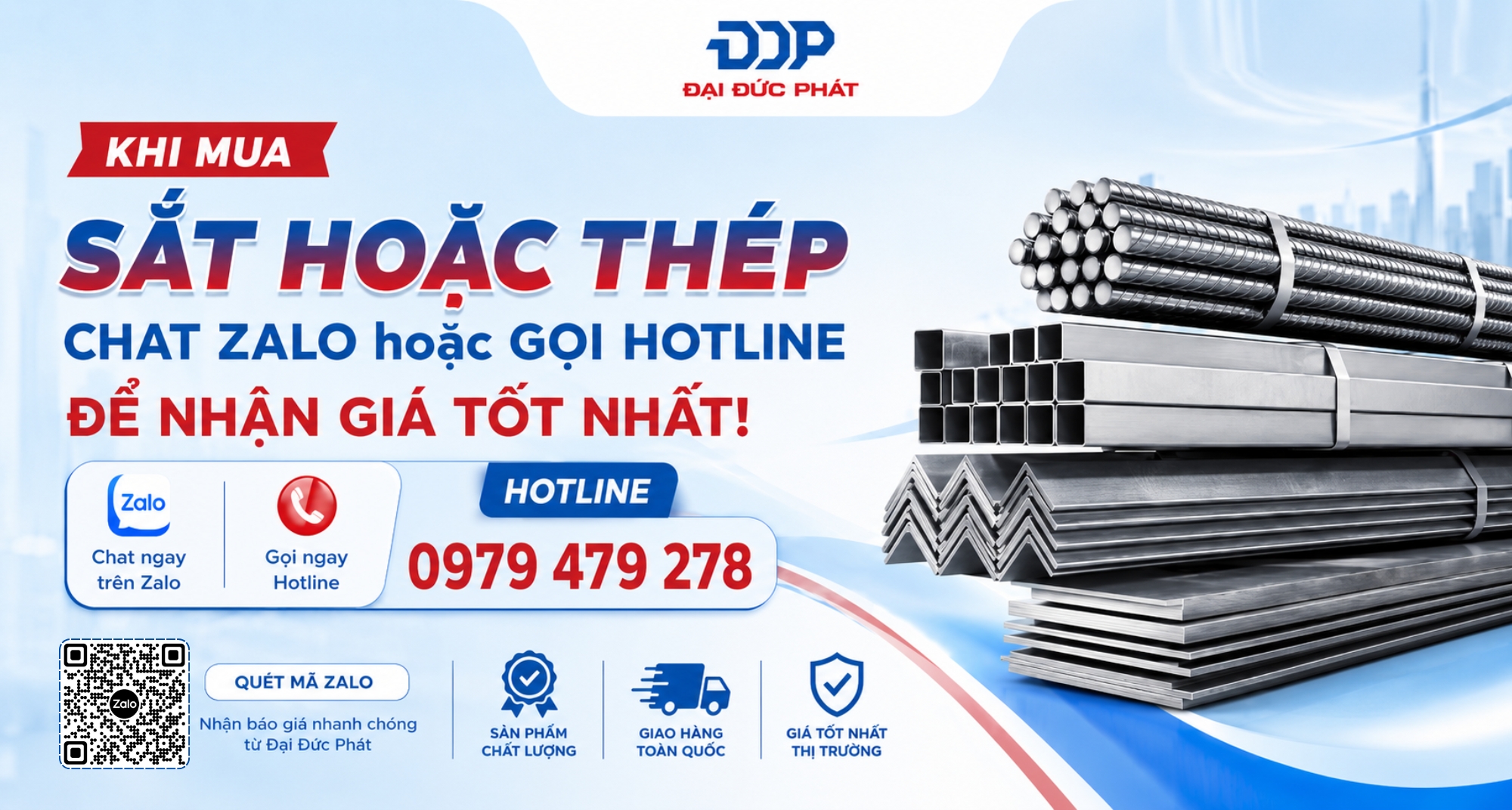 Liên hệ Đại Đức Phát nhận bảng giá thép hình V qua Zalo và hotline